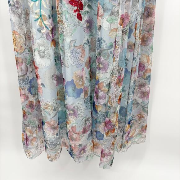 Johnny Was Biya Maxi Dress S Embroidered Mesh Floral Sheer Sleeveless Slip Mazzy - Picture 6 of 12